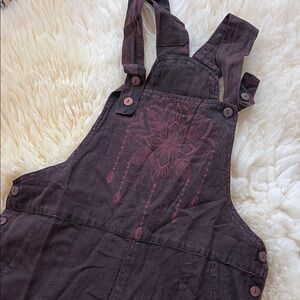 Burgundy Acid wash Overalls with Magenta Mandala Design